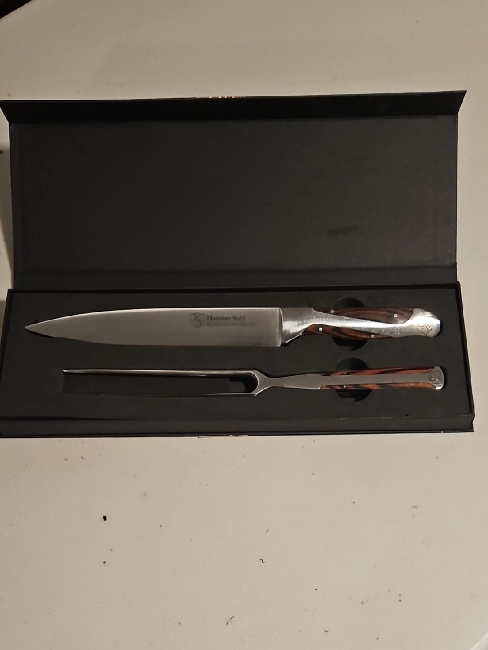 Brown Wood-Handle Carving Knife and Fork Set